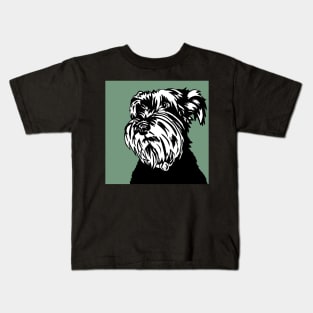 Sally the Miniature Schnauzer Dog Linoprint on Green Background Kids T-Shirt